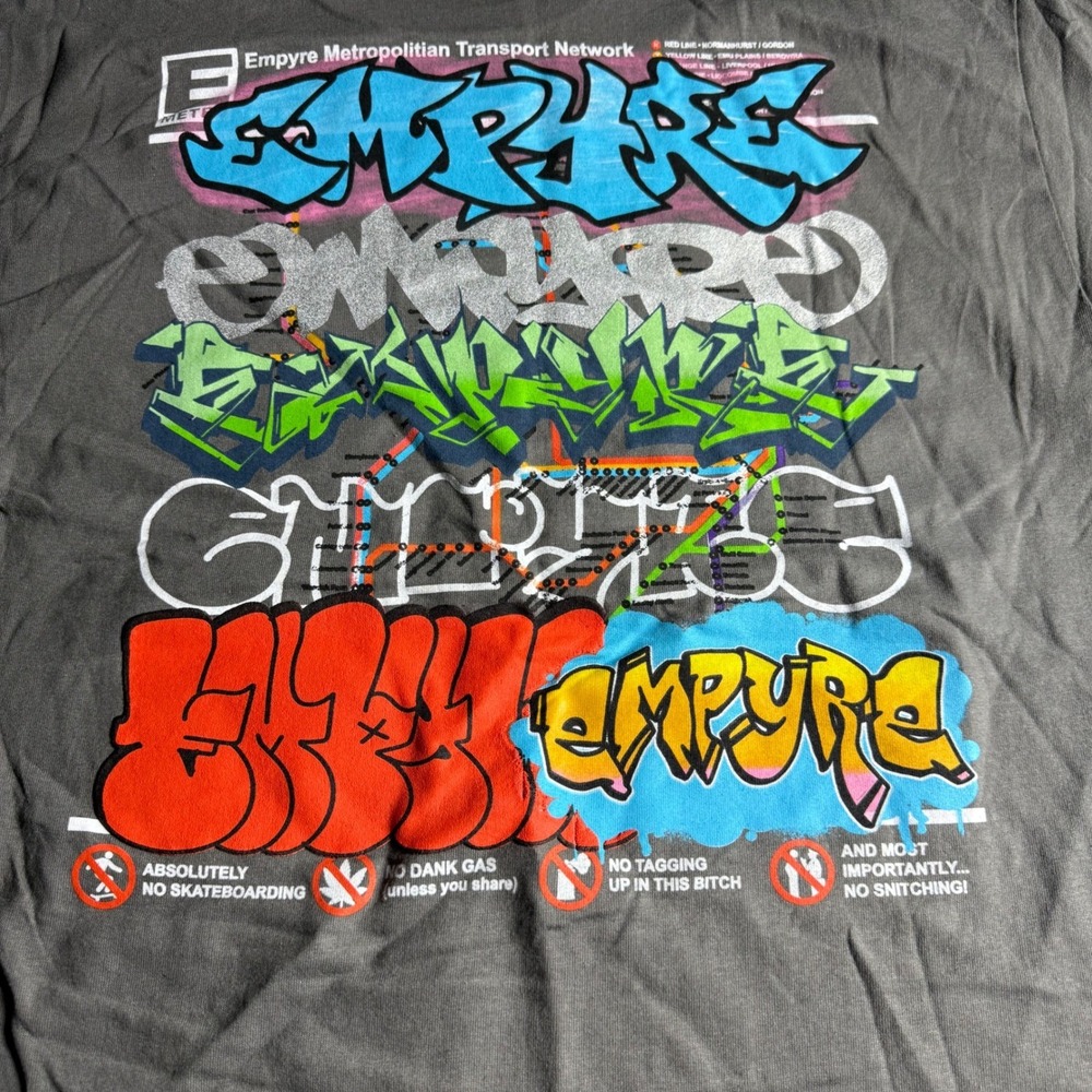 Empyre Mens‎ Metropolitan Transport Network Graffiti Graphic T-Shirt Grey Large